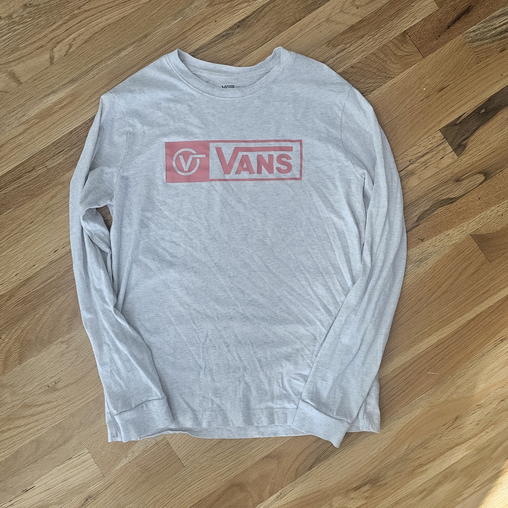 Vans Light Gray Long Sleeve with Pink Logo